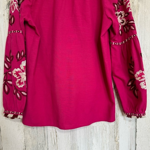 Tory Burch Theresa Hibiscus Embroidered Cotton Tunic Blouse Bright Pink Size 6 - Picture 10 of 13